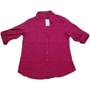 Express Womens Long Sleeve V-Neck Button Down Shirt Pink Top Blouse Size M NWOT